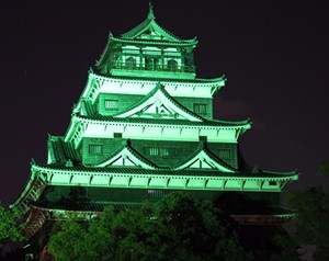 広島城のグリーンライトアップ(2016年)